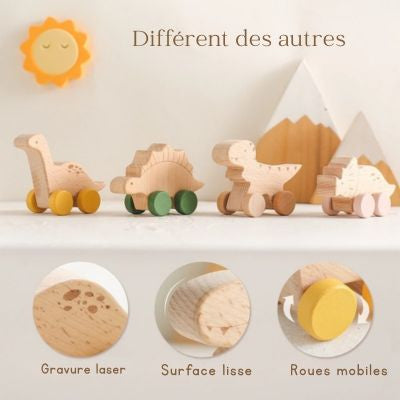 DinoCar™ – Mini Voitures Dinosaure en Bois Montessori
