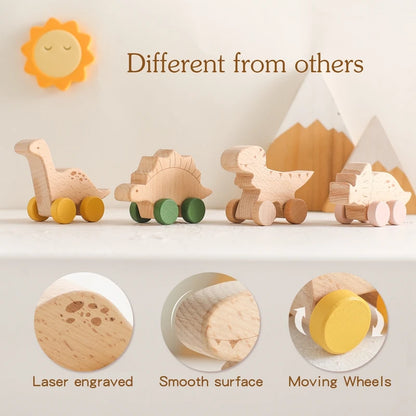 DinoCar™ – Mini Voitures Dinosaure en Bois Montessori