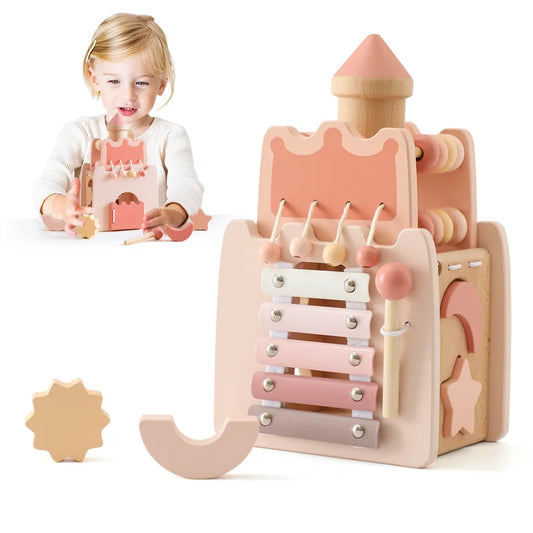 Château Montessori 5-en-1 en Bois – Jouet d’Éveil Éducatif & Sensoriel