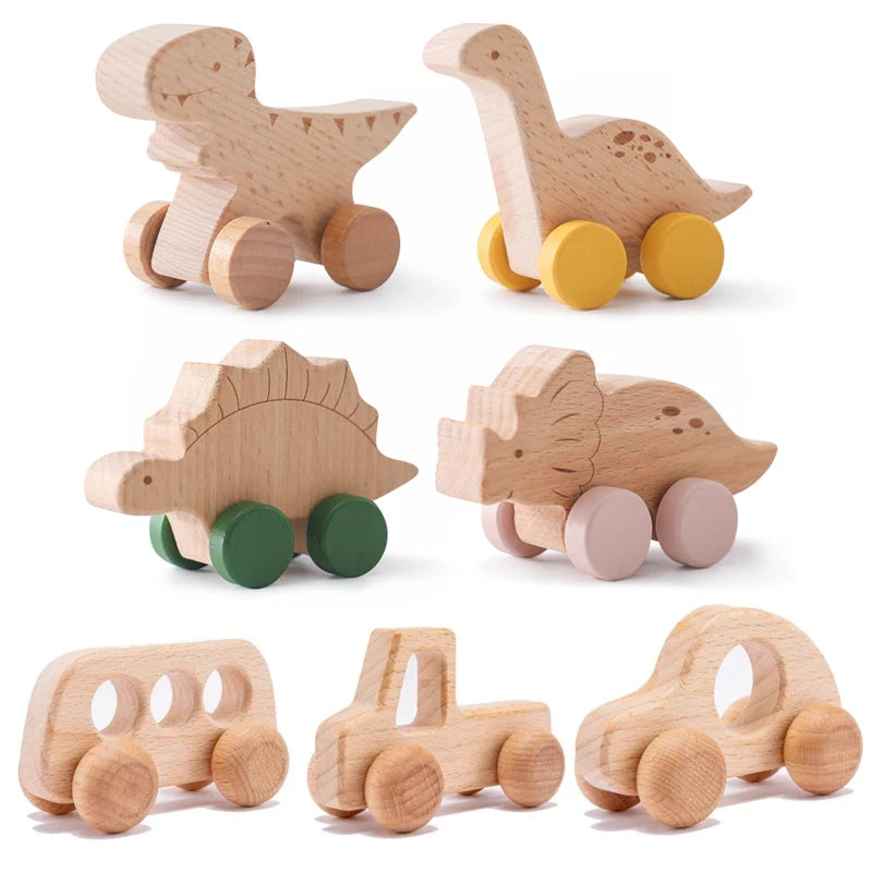 DinoCar™ – Mini Voitures Dinosaure en Bois Montessori