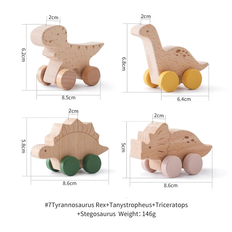 DinoCar™ – Mini Voitures Dinosaure en Bois Montessori